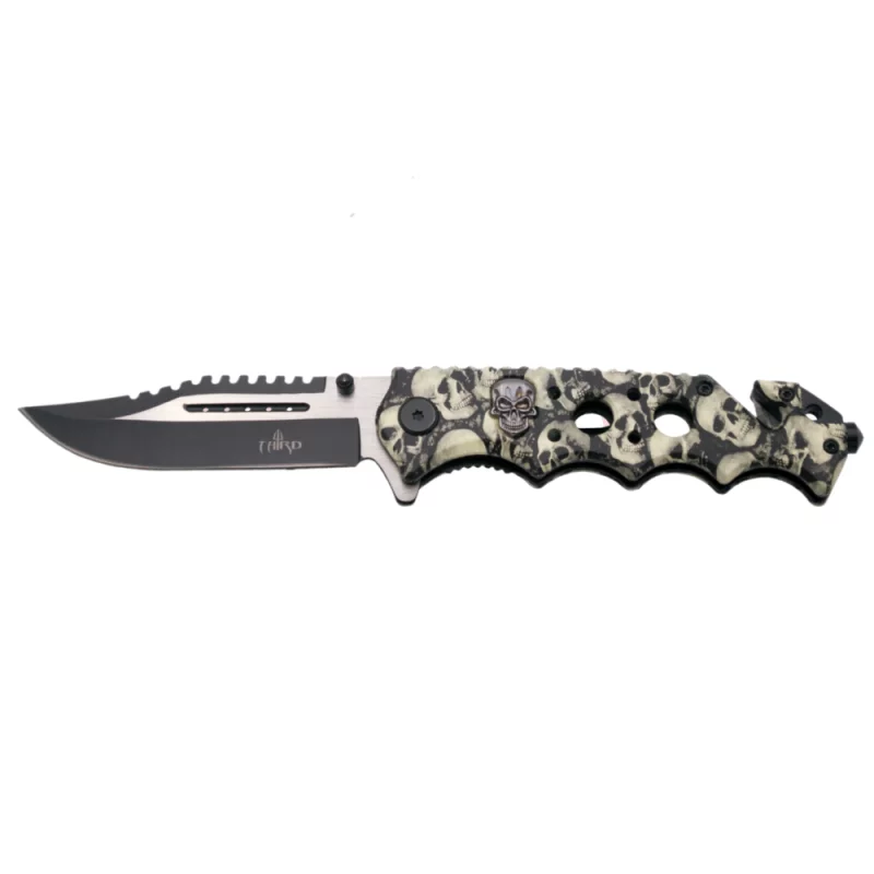 THIRD TACTICAL FOLDING KNIFE GRAY PATTERN SKULL