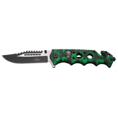 THIRD TACTICAL FOLDING KNIFE GREEN PATTERN SKULL - CLICK ARMS
