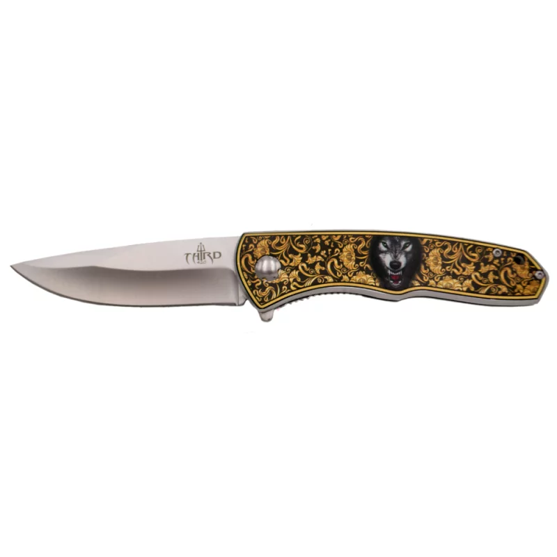 THIRD FOLDING KNIFE WOLF GOLD PATTERN