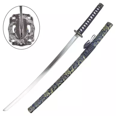 KATANA DECO STEEL BLADE BLUE SILK GOLD PATTERN - CLICK ARMS