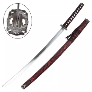 KATANA DECO STEEL BLADE BLACK SILK RED PATTERN - CLICK ARMS